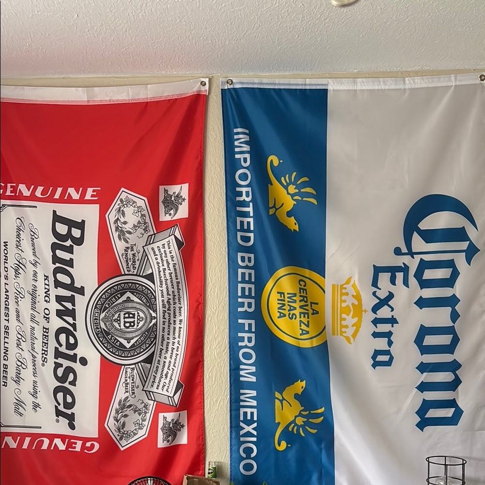 Budweiser and Corona Extra Flag Set - Red, Blue, White